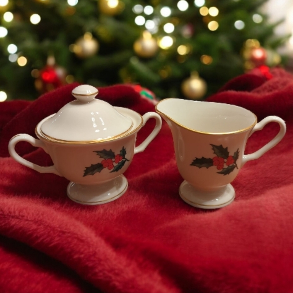 Vintage Holly By Pickard China Creamer And Sugar Set